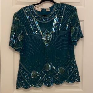 Laurence Kazar Vintage green Beaded sequin top